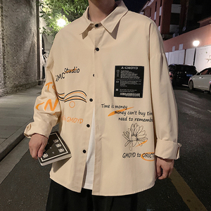 916-C12-P50 棉 春装 美式宽松大码长袖衬衫 港风图片