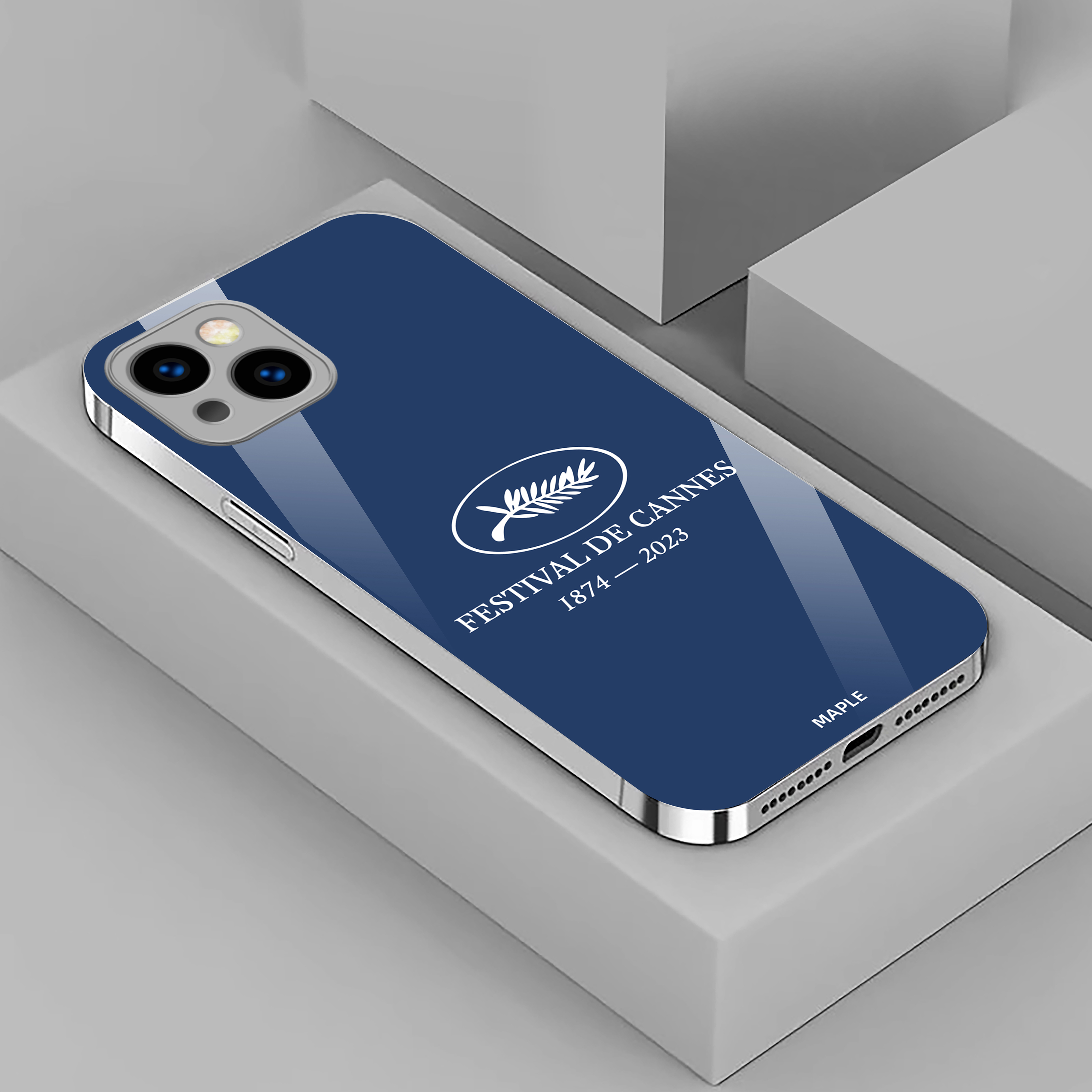 适用苹果iPhone11/12/13/14/15/16系列高档玻璃手机壳不沾指纹银戛纳