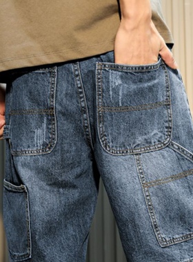 牛仔短裤男2025夏季薄款宽松直筒休闲潮牌破洞5六分工装男士裤子