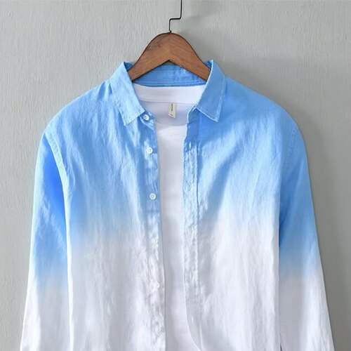 渐变色亚麻衬衫男长袖夏季新款韩版休闲青年百搭潮流宽松上衣外套