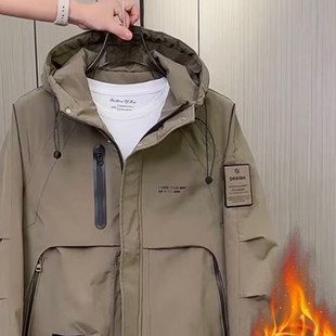 棉衣外套加厚防风连帽工装 男士 夹克潮流百搭休闲冲锋衣男 新款 冬季
