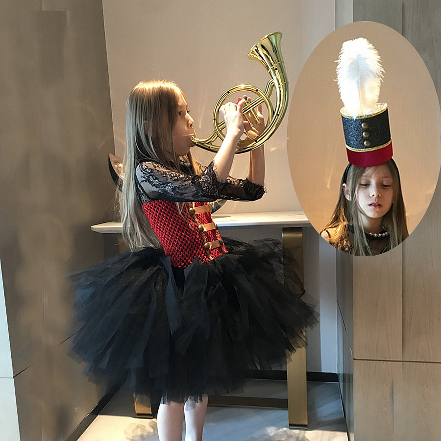 女童演出服儿童万圣节黑色服装打鼓指挥礼服女孩走秀表演影楼拍照