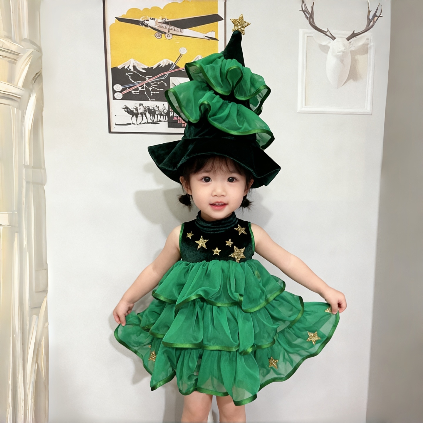 儿童圣诞树服装连衣裙节日演出服