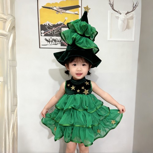 儿童圣诞树服装连衣裙节日演出服