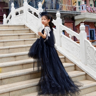 仙童堡法式儿童红毯走秀拖尾晚礼服女童生日礼服走秀万圣节演出服