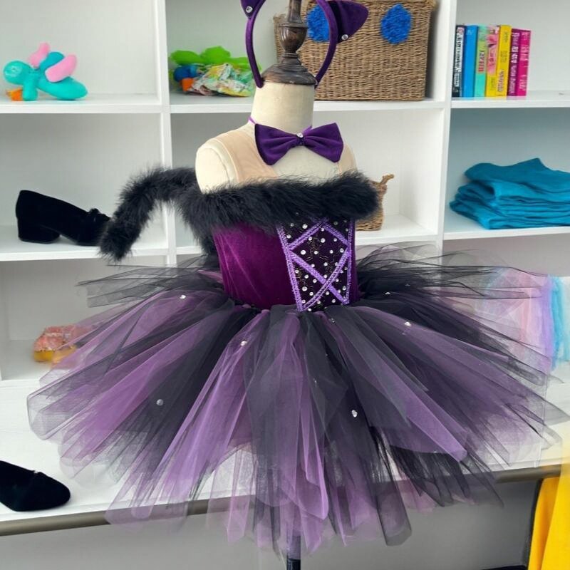 仙童堡定制玩具猫演出服女童猫咪口才表演服装手工芭蕾蓬蓬舞蹈服