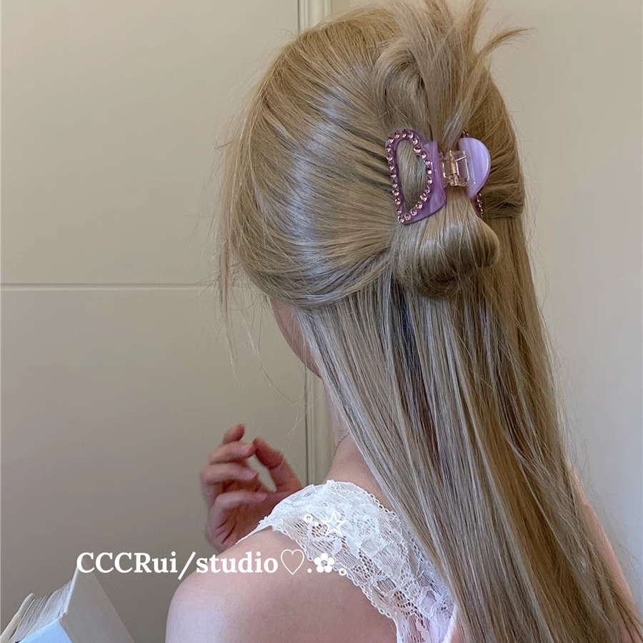 CCCRUI 小众设计镶钻爱心抓夹醋酸轻奢鲨鱼夹高级感后脑勺盘发抓