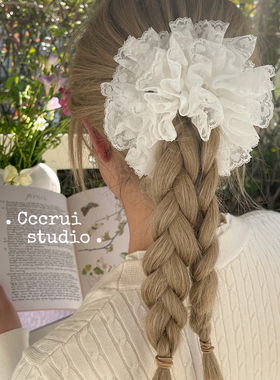 CCCRUI手作芭蕾风白色欧根纱双层蕾丝发圈高级感大肠发圈发绳发饰