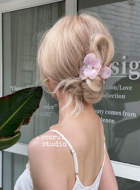CCCRUI法式轻奢立体水钻花朵抓夹醋酸清新高级鲨鱼夹新款气质发夹
