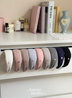 CCCRUI美式复古少女纯色宽边高颅顶发箍时髦气质针织发卡甜心发带