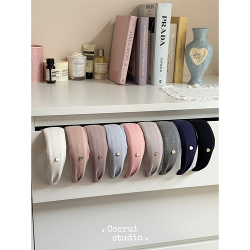 CCCRUI美式复古少女纯色宽边高颅顶发箍时髦气质针织发卡甜心发带