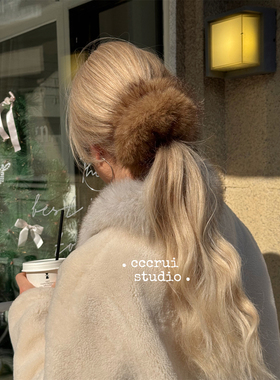 CCCRUI原创高定！法式巴黎仿狐狸毛皮草超大毛绒发圈高级感大肠圈