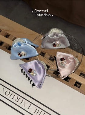 CCCRUI超美高定~韩国手工亮钻缎面抓夹东大门珍珠发夹精致鲨鱼夹