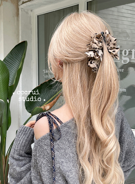 CCCRUI韩国秋冬新款豹纹丝带香蕉夹复古高马尾发夹气质后脑勺竖夹