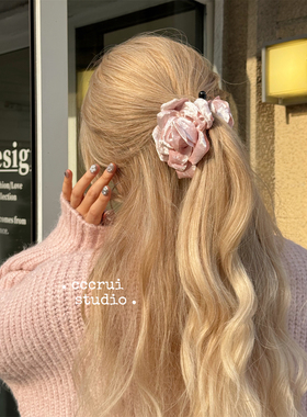CCCRUI韩系新款丝绒玫瑰花朵香蕉夹高级感马尾竖夹后脑勺盘发夹子