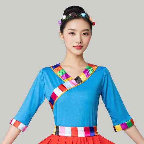 新款藏族舞蹈演出服装广场舞蹈藏族舞民族服装蒙族舞蹈服藏族服装