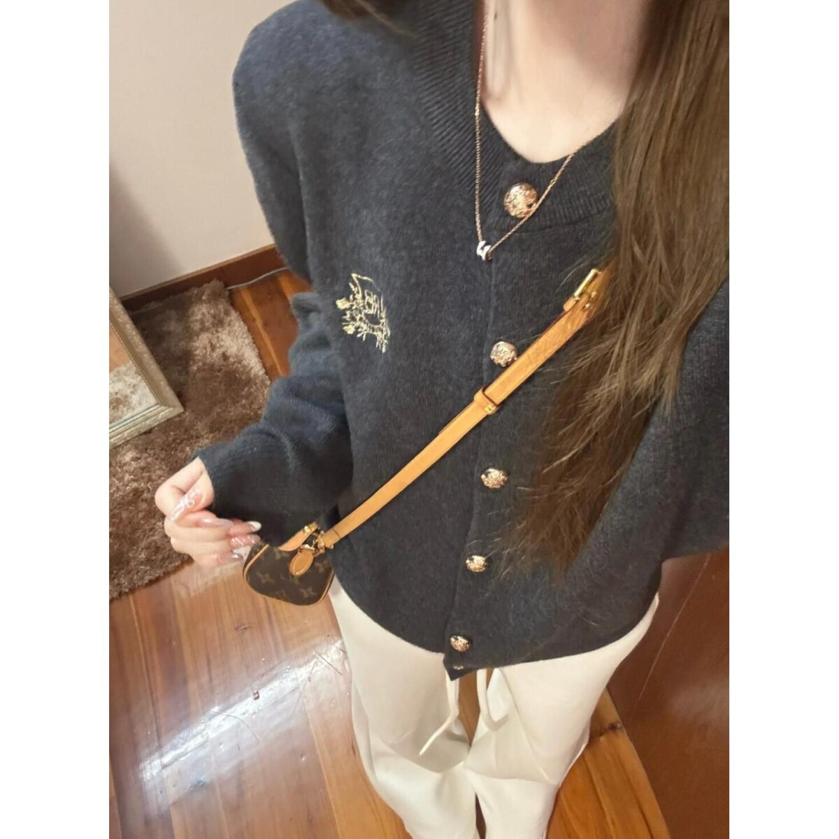 实价#绵羊绒#韩系覆古学院风针织开衫女秋冬灰色开春外搭毛衣外套