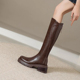 真皮圆头厚底高筒骑士靴女2025秋冬新款 复古百搭粗跟不过膝长筒靴