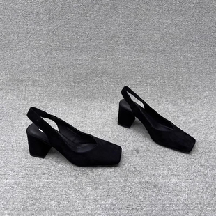 断码 女夏方头浅口粗跟气质单鞋 捡漏 包头凉鞋 高跟鞋 羊猄皮时尚
