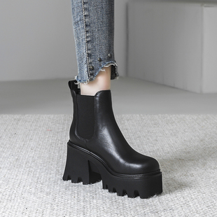 2025年秋冬新款 厚底增高马丁靴女英伦风小个子高跟松糕切尔西短靴