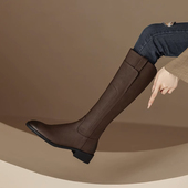 显腿长复古不过膝长筒骑士靴女2025秋冬新款 加绒百搭显瘦高筒长靴