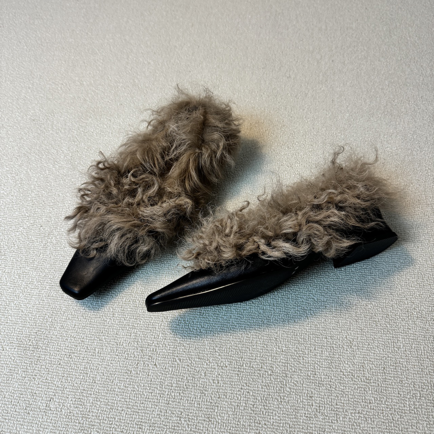 龙猫叔粗跟毛毛鞋羊毛深口单鞋女