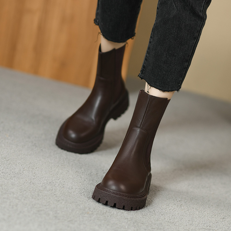 【清仓价78】秋冬新款小个子厚底切尔西短靴女加绒英伦风马丁靴