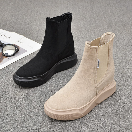 欧洲站秋冬新款8cm增高坡跟短靴