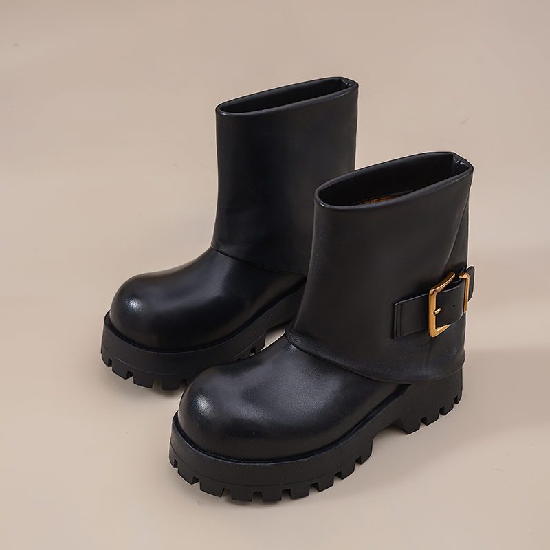 龙猫叔厚底皮带扣裤管马丁靴