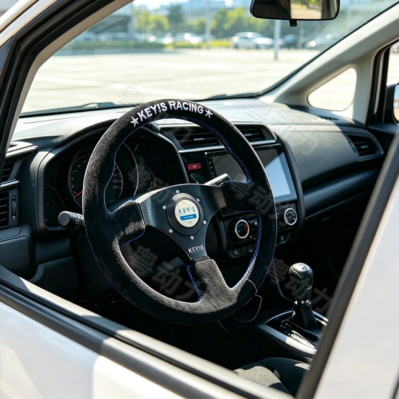 keys racing磨砂皮14寸黑架方向盘 keys改装平面赛车通用方向盘