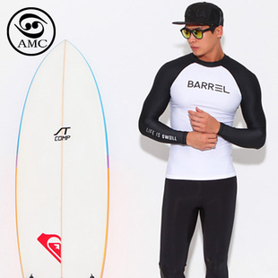 男子运动套头字母速干衣分体防晒长袖 上衣 冲浪衣紧身潜水浮潜泳装