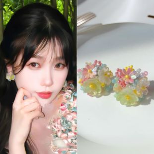 无耳洞「霓彩花园」多巴胺彩色花朵耳环串珠甜美风无痛蚊香盘耳夹