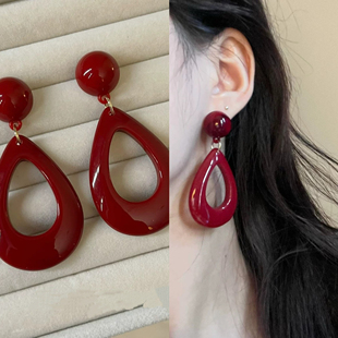 无耳洞「花样年华」80年代港风耳环大气酒红色复古无痛蚊香盘耳夹