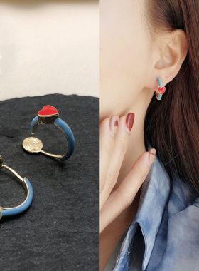 无耳洞「夜莺颂」撞色红色滴油爱心耳针白百合款一体式蚊香盘耳