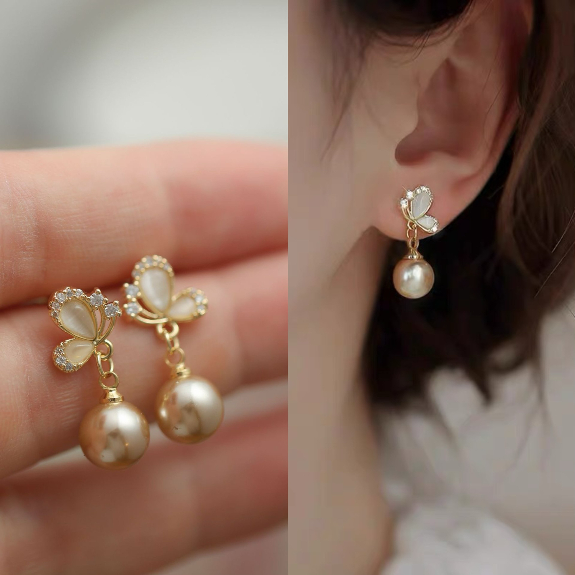 无耳洞「香槟小蝶」高级感气质精致蝴蝶耳针百搭无痛蚊香盘耳夹