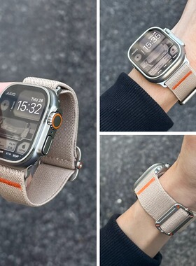 山丘扣尼龙编织表带适用苹果Applewatch10s9s8s7单圈滑扣高级SE21