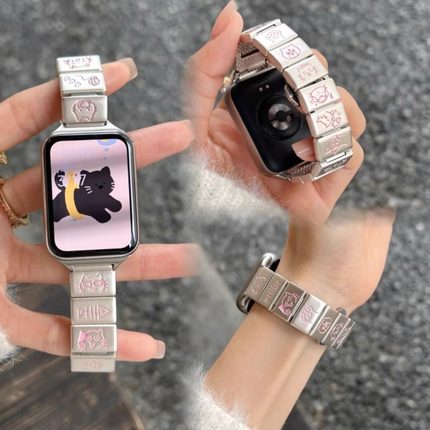 小猫金属不锈钢腕带适用小米手环9pro金属8pro红米watch5手表表带
