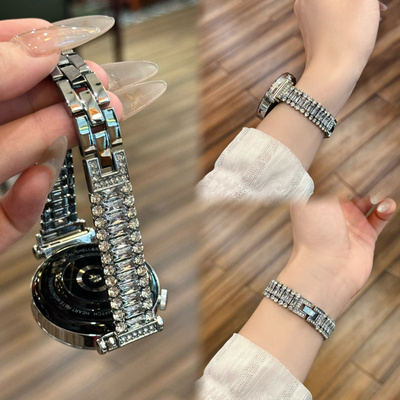 适用华为气质感细边金属三排钻手表表带watch3watch4GT5proGT2GT3