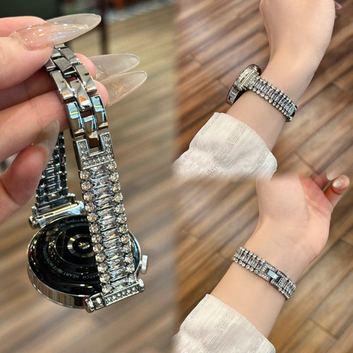 适用华为气质感细边金属三排钻手表表带watch3watch4GT5proGT2GT3