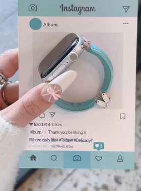 D字皮革手镯适用于Apple watch表带S10高级S9优雅S87皮质高级感女