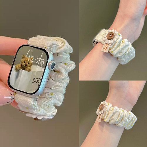 新款碎花弹力发圈iwatchs10表带适用苹果s11s987华为FIT4秋冬Fit3