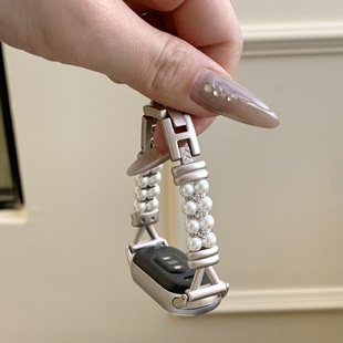 珍珠镶钻小香风适用小米手环1098 nfc小米9pro华为10iWatch10表带