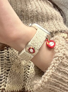 适用iWatchs11苹果s10KT猫挂件尼龙编织磁吸ApplewatchS987表带细