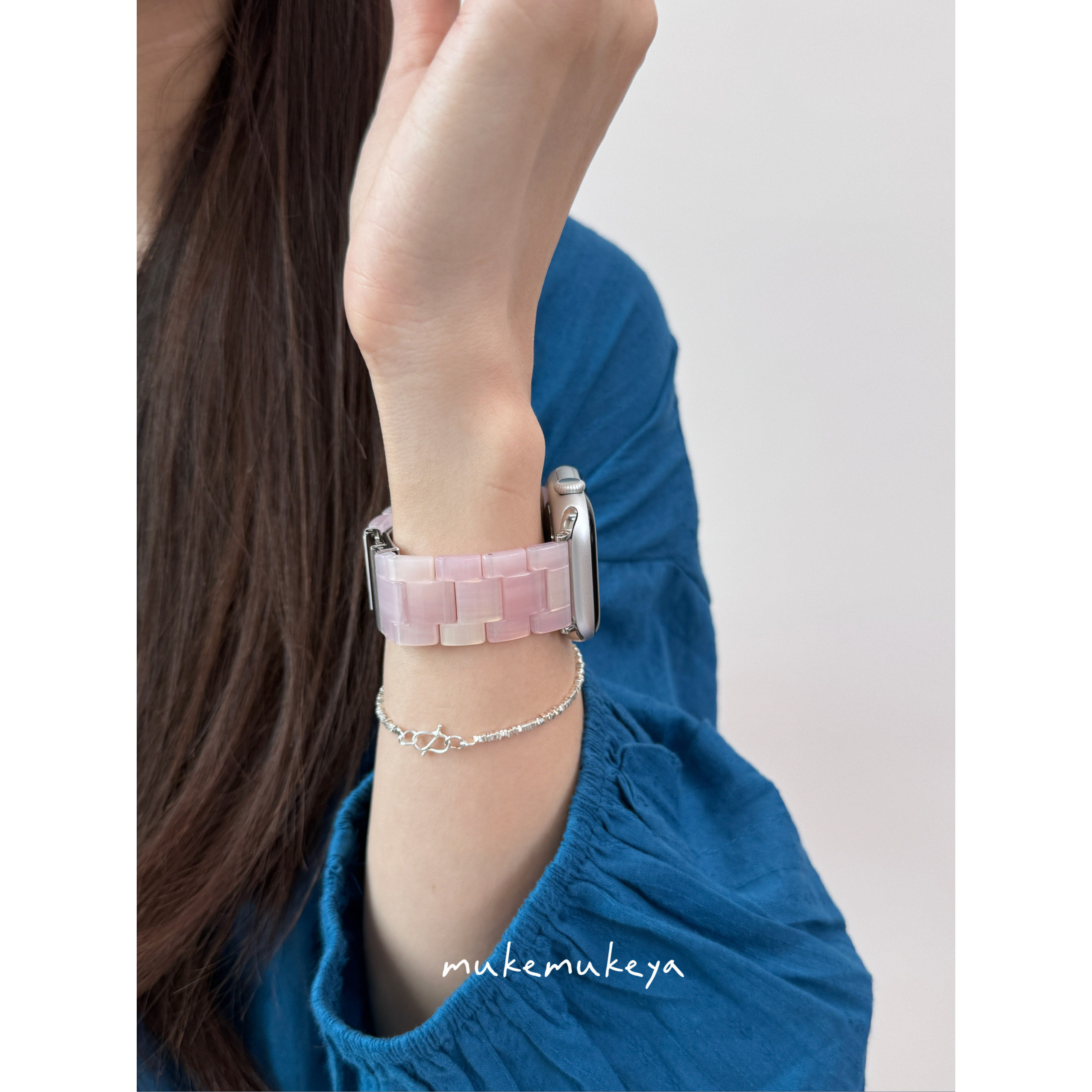 适用苹果手表 流光粉紫色树脂iwatch表带Applewatch创意表带s11女图片