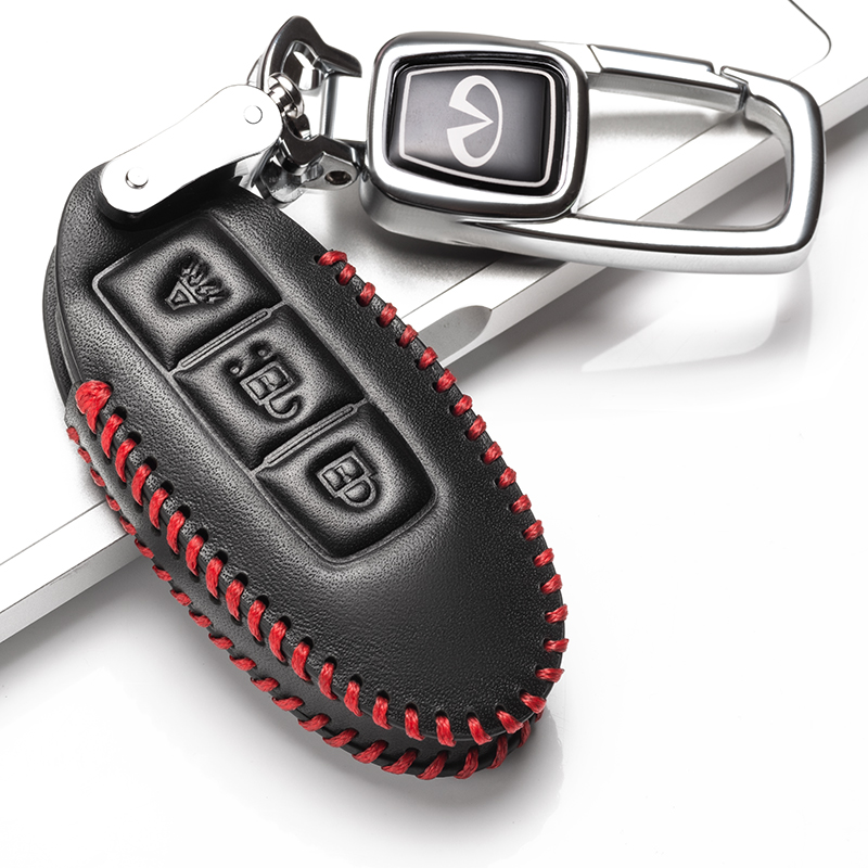 英菲尼迪钥匙套Q50专用Q60真皮ESQ QX60 QX70 QX80车钥匙包扣高档