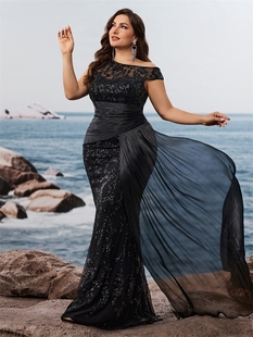 欧美大码酒会晚宴礼服妈妈礼服裙 Plus Size Sequin Party Dress