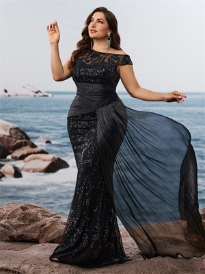 欧美大码酒会晚宴礼服妈妈礼服裙 Plus Size Sequin Party Dress