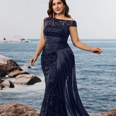 Dress 欧美大码 4XL Sequin Party 酒会晚宴礼服妈妈礼服Plus Size