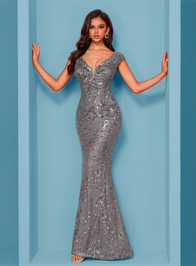 大码婚礼结婚生日宴会毕业晚礼服亮片裙 plus size Evening Dress