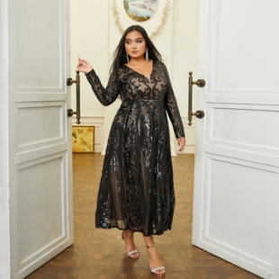 欧美风礼服大码性感长款亮片裙子 Banquet evening dress 3XL 4XL